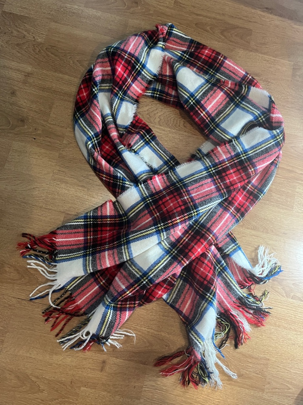 Apt. 9 Red, White & Blue Plaid Fringe Scarf